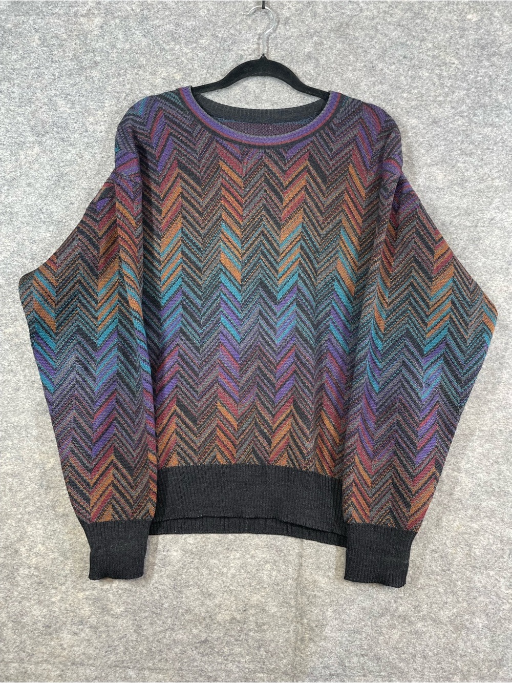 Vintage Men's Multicolor Chevron Pattern Crewneck Sweater Oversized Grandpa Core